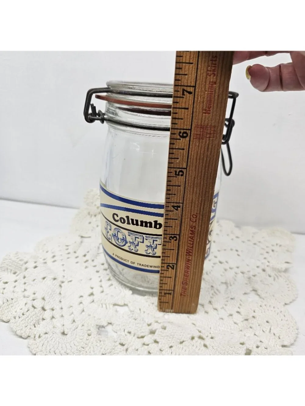 Vintage Tradewind Importers Columbian Coffee Glass Canister Jar Wire Bail 1L